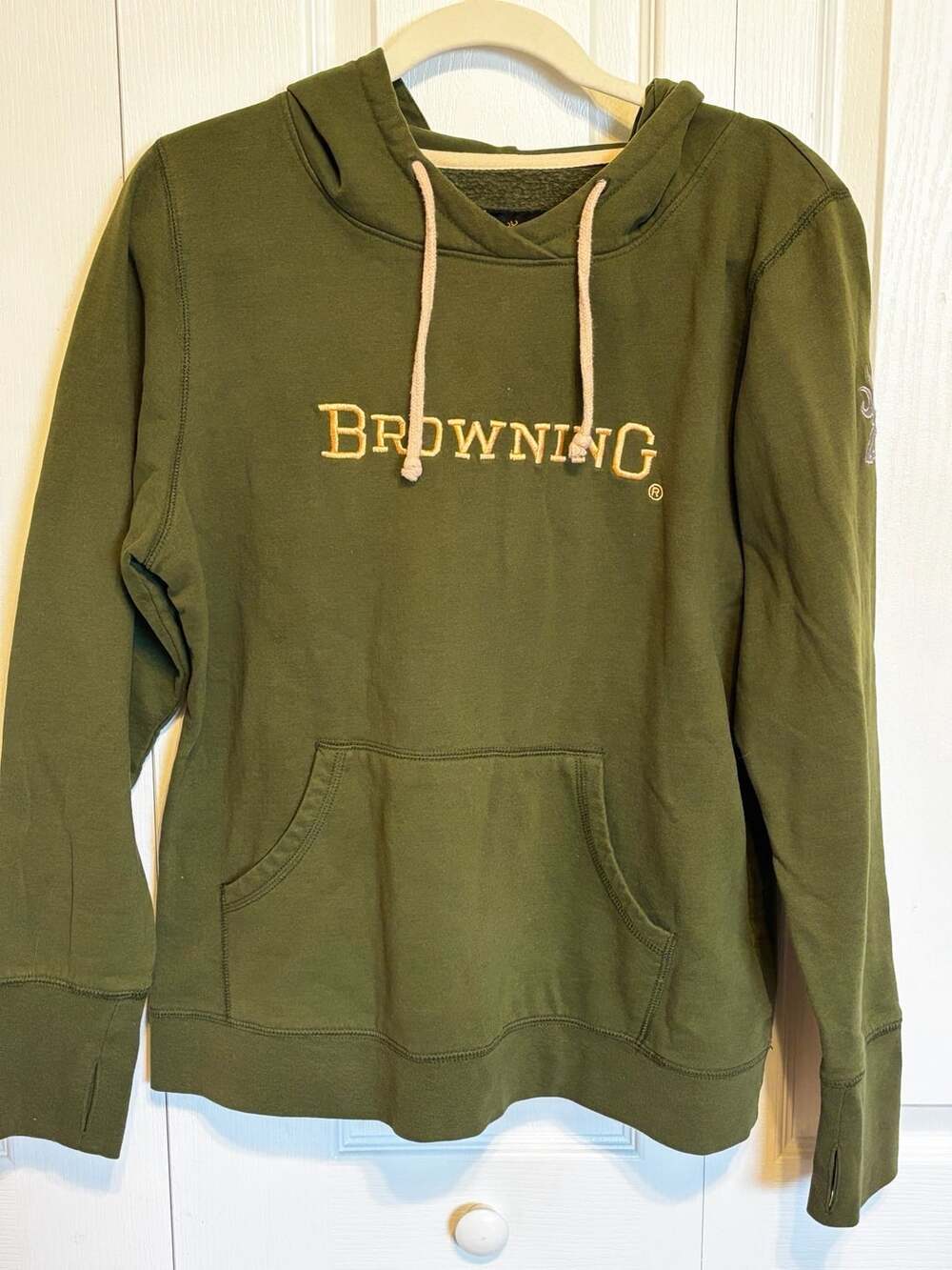 Browning Hoodie Size XL Olive Green Pullover Sweatshirt with Deer Logo